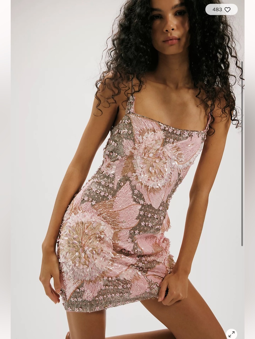 Free People La Fuori Poised Pink Floral Embellished Beaded Mini Dress XL